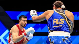 Bakhodir Jalolov UZB vs Teremoana Junior AUS IBA World Boxing Championships 2023 92kg [upl. by Naujled]