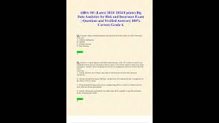 AIDA 181 LATEST 2023 2024 UPDATE BIG DATA ANALYTICS FOR RISK AND INSURANCE EXAM QUESTIONS AND VERIFI [upl. by Ilime]