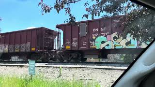 BNSF Ballast train headed westbound in Wayzata MN [upl. by Yereffej]