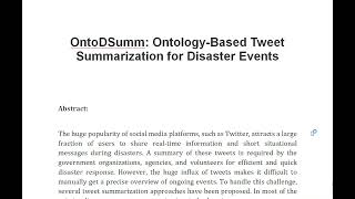 OntoDSumm Ontology Based Tweet Summarization for Disaster Events [upl. by Wald897]