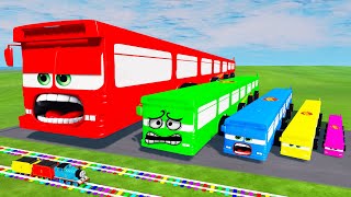 Big amp Small Long Bus Lightning Mcqueen vs Train Thomas amp Slide Color  BeamNGDrive [upl. by Sinnoda]