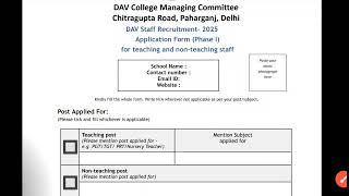 DAV RECRUITMENT APPLICATION FORM 20252026 how to fill up dav public school form [upl. by Dwayne615]