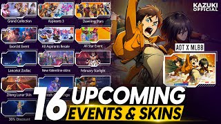 ALL UPCOMING 16 EVENTS AND SKINS RELEASE DATES  AOT X MLBB  ASPIRANTS 30  EXORCIST EVENT amp MORE [upl. by Varien850]