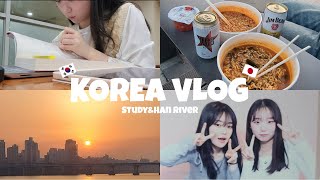 【韓国留学vlog】大学の課題＆友達と夢の漢江デート💕 대학교 과제amp친구랑 첫 한강 데이트🍜🌇 [upl. by Bierman]