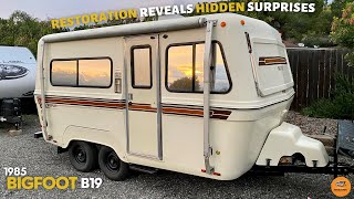 Camper Trailer Makeover Reveals Hidden Problems  Vintage Bigfoot B19 Fiberglass Camper Renovation [upl. by Veta171]