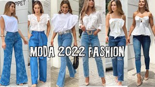 JEANS DE MODA  BLUSAS BLANCAS TENDENCIAS EN JEANS 2022 OUTFITS CON BLUSAS BLANCAS MODA 2022 MUJER [upl. by Yvad903]