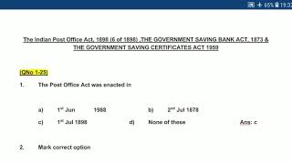 The Indian Post Office Act 1898 6 of 1898 THE GOVERNMENT SAVING BANK ACT 1873 amp THE GOVERNMENT [upl. by Macegan492]