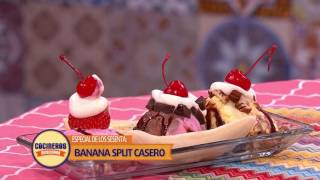 Receta Bannana Split  Cocineros Mexicanos [upl. by Geis]