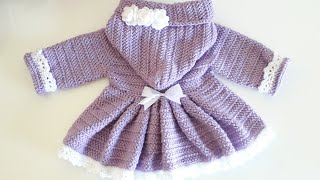 Crochet 17 How to crochet a hooded coat for a baby girl PART 2 [upl. by Nyrahs]