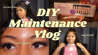 DIY Maintenance Vlog  wig install lash clusters gel x nails concert prep [upl. by Graig]