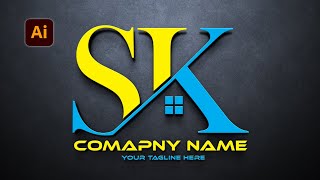 Typography SK logo design in Adobe Illustrator  Modern Logo Design in Adobe Illustrator [upl. by Nitnilc158]