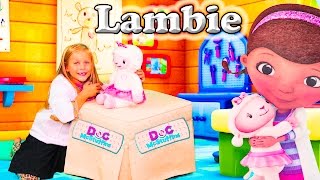 Unboxing the Doc McStuffins Take Care of Me Lambie Toy with the Assistant [upl. by Press]