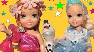 Anna and Elsa toddlers play dressups with Olaf at Ice Castle Ep8  Toys In Action [upl. by Dlanar]