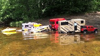 Rc 2X BOAT LAUCHamp FIFTH WHEELampCAMPER DUALLY RC JET BOAT [upl. by Jarrow]