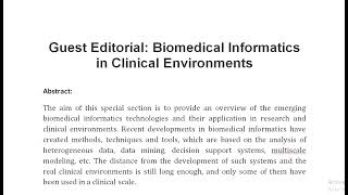 Guest Editorial Biomedical Informatics in Clinical Environments [upl. by Eelrahc]