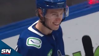 Canucks Jonathan Lekkerimaki Scores First NHL Goal In Second Career Game [upl. by Eimak]