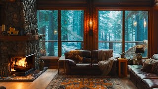 Rainy Wood Cabin in the Forest  Cozy living Rom with Rain amp Thunder for Study Work and Sleep [upl. by Accisej]