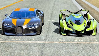 Lamborghini V12 Vision Gran Turismo vs Bugatti Chiron 300 at Old Monza [upl. by Christine]