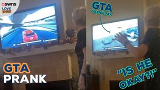 Tricking grandma into thinking Grand Theft Auto is local news 😲🚗  LOVE THIS [upl. by Uhthna514]