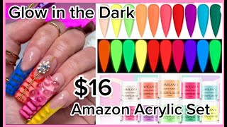 16 GLOW IN THE DARK ACRYLIC Using SAVILAND  for Beginners at HOME DIY  Acrylic Nail Tutorial [upl. by Beacham]