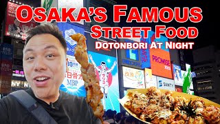 Japan at Night Osakas Street Food Tour at the famous Dotonbori Area [upl. by Narot740]