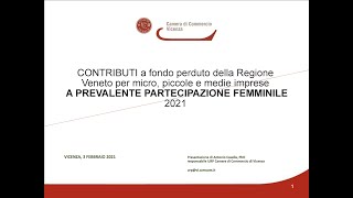 Webinar bando Regione Veneto su contributi ad imprese femminili [upl. by Toddie]