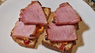 Sandwich with ketchup pepper ham cheese bread Made in air fryer Morning food Breakfast [upl. by Hibbitts]