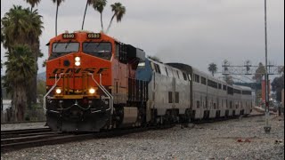 BNSF ON AMTRAK BNSF 6580 leads Amtrak SWC 3 passing Riverside [upl. by Petr]