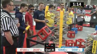 2015 VRC Tech Q36  4716A 2616F vs 6264G 5408F  37 to 88  VEX Worlds 2015  Technology Division [upl. by Zipah]