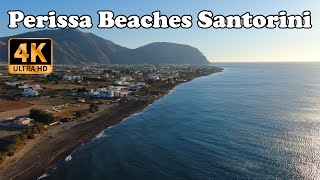 Perissa Beach Santorini Greece in 4K  all hotels  all beaches  Black Sand Beach Perissa [upl. by Adnoral422]