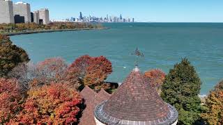 Promontory Point Hyde Park Chicago  Autumn Color  Drone Flight [upl. by Yerbua]