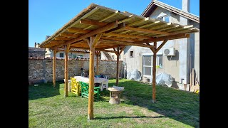 DIY wood pergola  Uradio sam letnjikovac pergolu od oblica i trske [upl. by Leahcin]