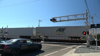 UP 2714 North amp Light Rail  Meadowview Rd Railroad Crossing  ZTrain Stack Train Sacramento CA [upl. by Yeffej905]