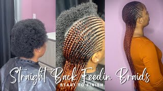 Straight Backs  Feedin Braids on Short Natural Hair  Start to Finish [upl. by Heddy]