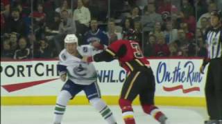 Darcy Hordichuk vs Brian McGrattan and Tanner Glass vs Brandon Prust Oct 16 2009 [upl. by Ainsworth880]