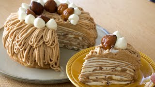 秋！モンブランミルクレープの✴︎How to make Mont blanc mille crepe✴︎ベルギーより [upl. by Ailis]