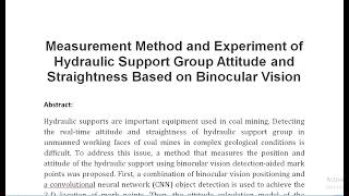 Measurement Method and Experiment of Hydraulic Support Group Attitude and Straightness Based on Bino [upl. by Bevon]