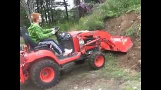 Max learning to use backhoe and FEL Kubota BX25 [upl. by Oinotla151]