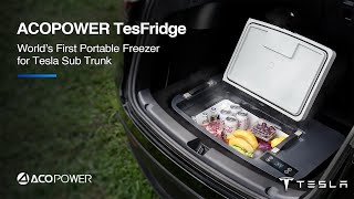 ACOPower Launches TesFridge the Worlds First Portable Freezer for Tesla Sub Trunk [upl. by Annayrb]