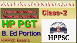 Class2 B Ed Portion Hp PGT  Types of knowledge and important question  HPPSC Exams [upl. by Sneed]