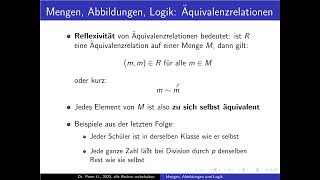 Mengen Abbildungen und Logik Folge 18 Eigenschaften von Äquivalenzrelationen [upl. by Johm400]