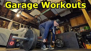 Garage Workouts  DeadLiftsDumb RowsPull UpsPreacher Curls [upl. by Anwahsiek]