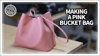 Leather Craft Making a bucket bag with a pink saffiano leather [upl. by Annez]