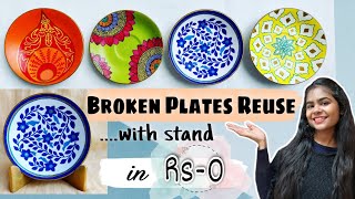 Painting on Broken Plates with STAND  Best out of Waste  DIY plate stand [upl. by Saval]