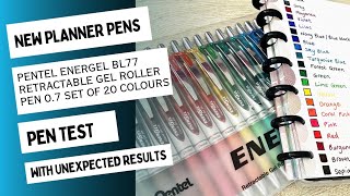 PENTEL ENERGEL BL77 RETRACTABLE GEL ROLLER PENS 07mm  20 Colours  Pen Test on Happy Planner Paper [upl. by Pancho]