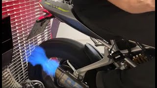 Triumph Speed Triple 1200 RS Blue Flames 🔥 😤 RACEFIT amp Custom Ti Headers [upl. by Larrabee]