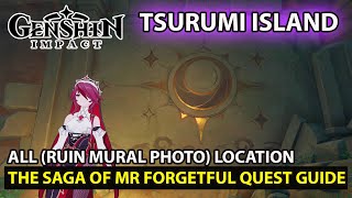 Genshin Impact  Side Quest  The Saga Of Mr Forgetful All Ruin Mural Photo Locations Full Guide [upl. by Bernadene723]