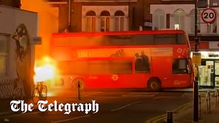 Double decker bus goes up in flames in Wimbledon [upl. by Alletniuq]