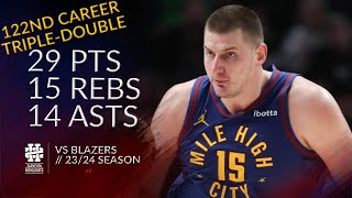 Nikola Jokic 29 pts 15 rebs 14 asts vs Blazers 2324 season [upl. by Stanwinn]