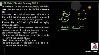 Assertion A  Haloalkanes react with KCN to form alkyl cyanides as a main product while with AgCN [upl. by Standing]